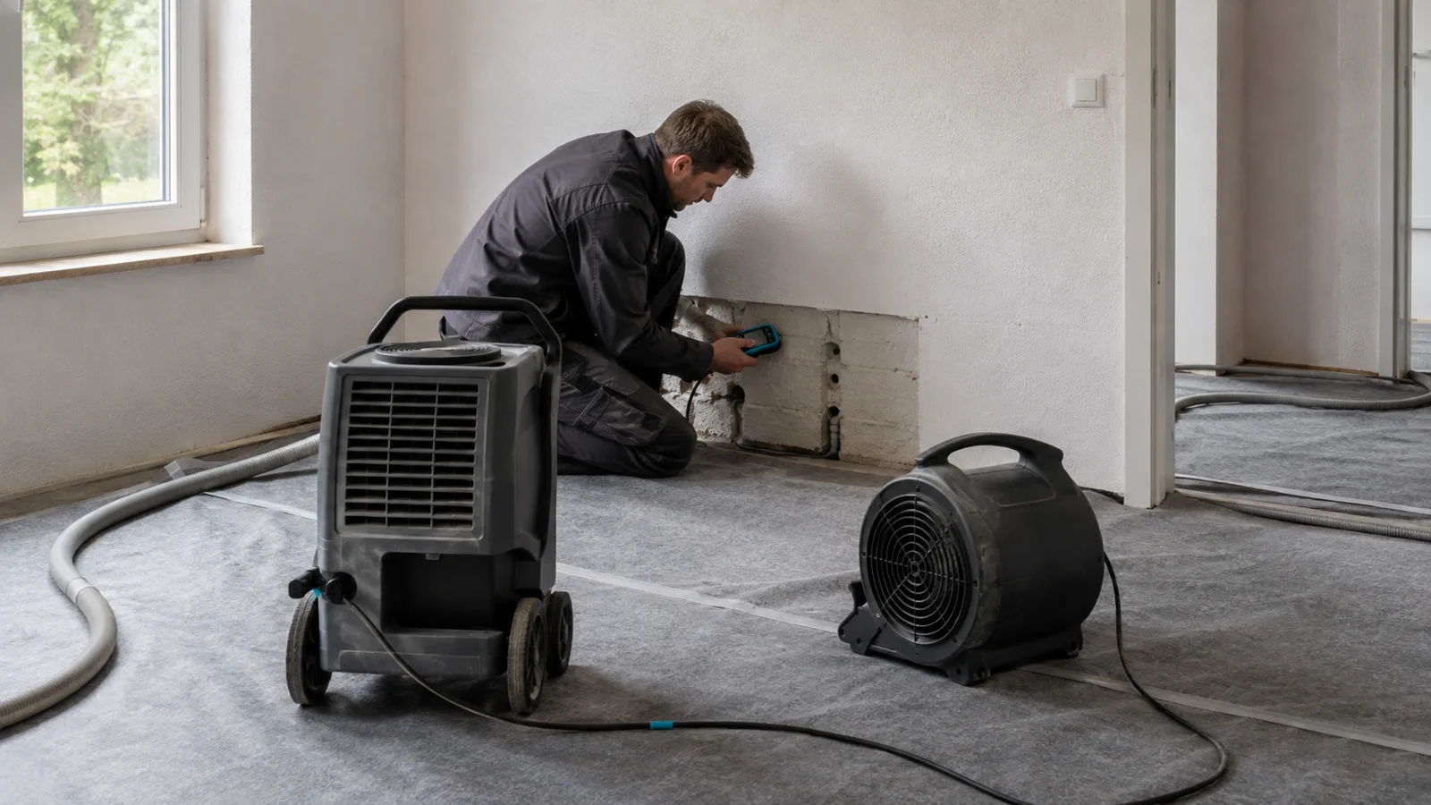 Feuchtemessung während der technischen Trocknung eines Wohnraums