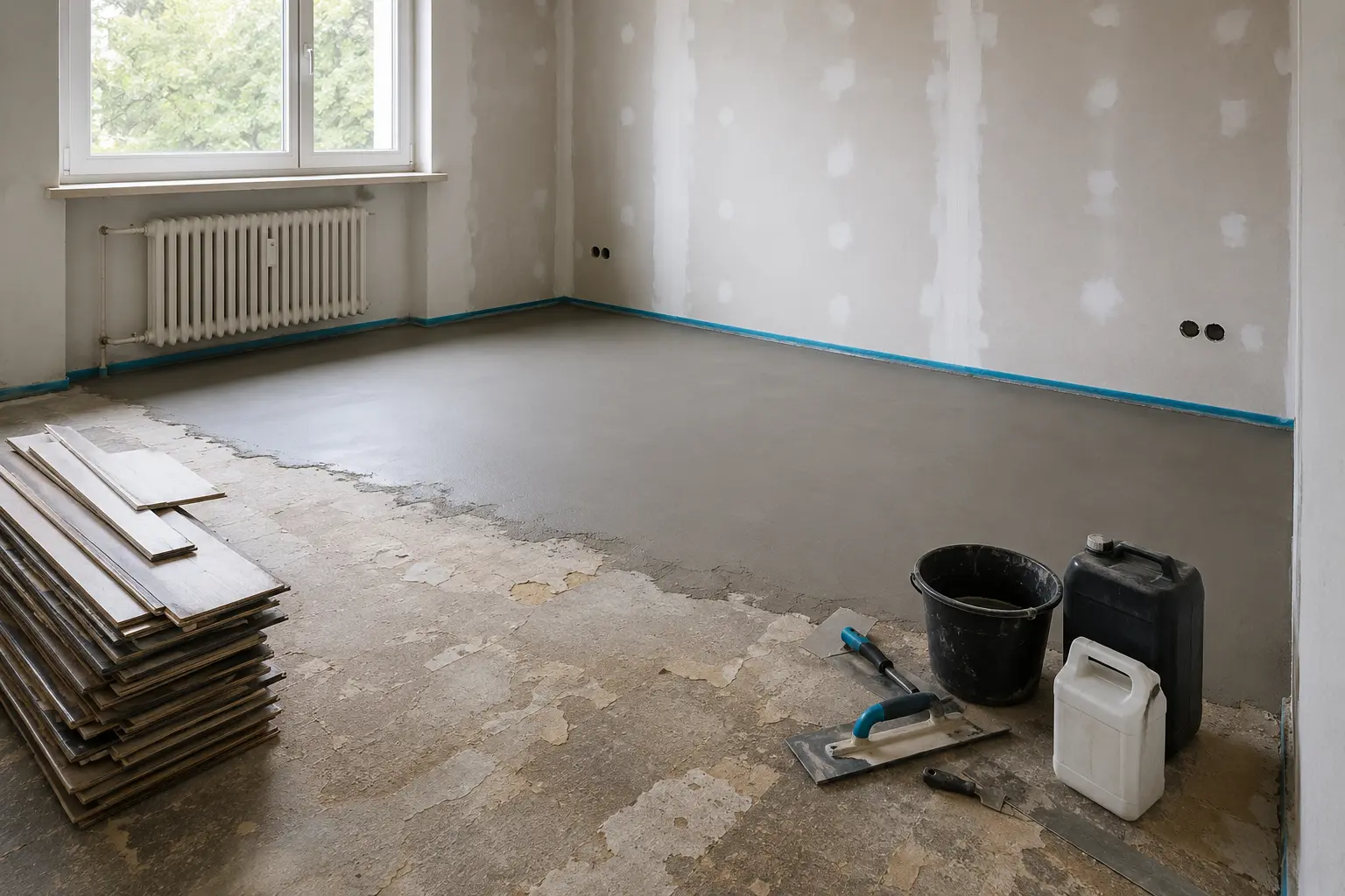 Beispiel eines ordentlich vorbereiteten Raums während einer Bestandsrenovierung